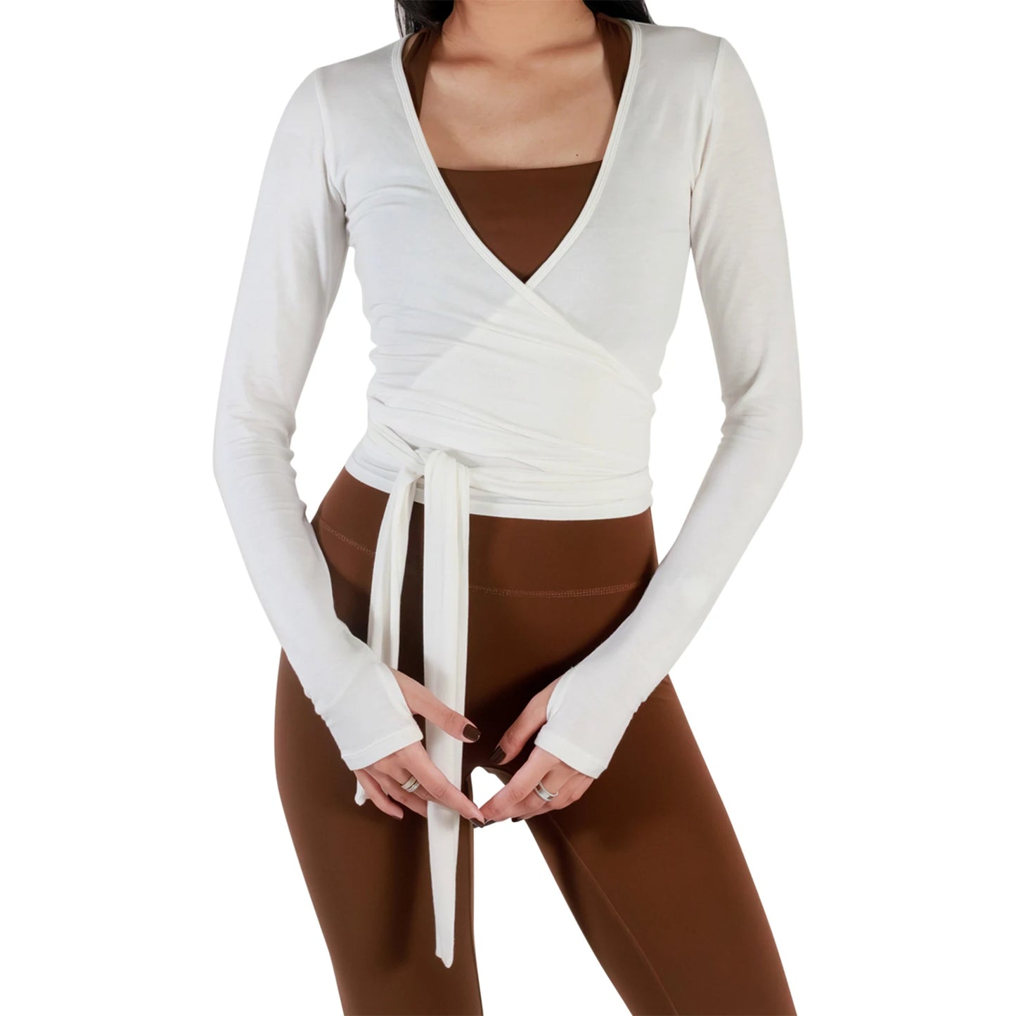 Women s Ballet Wrap Tops Solid Stylish V Neck Long Sleeve Workout T-Shirt for Yoga and Pilates Practice
