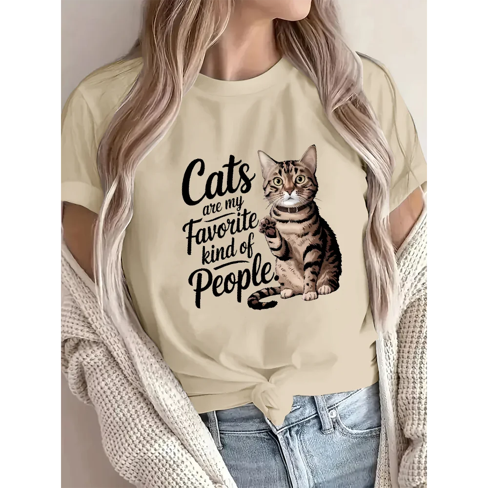 Cute Cat Printing Graphic Tees Fashion O-Neck Short Sleeve Women’s Cotton T-shirts Comfortable Cat Lover Clothes