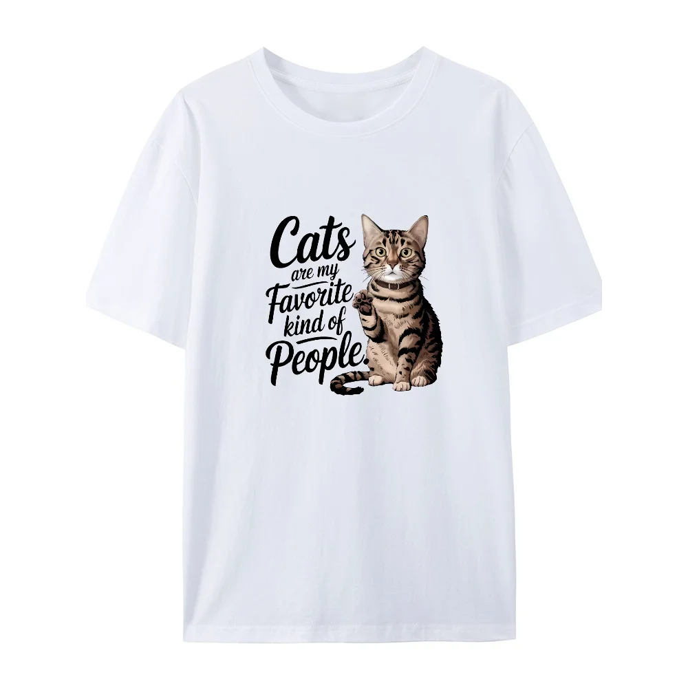 Cute Cat Printing Graphic Tees Fashion O-Neck Short Sleeve Women’s Cotton T-shirts Comfortable Cat Lover Clothes