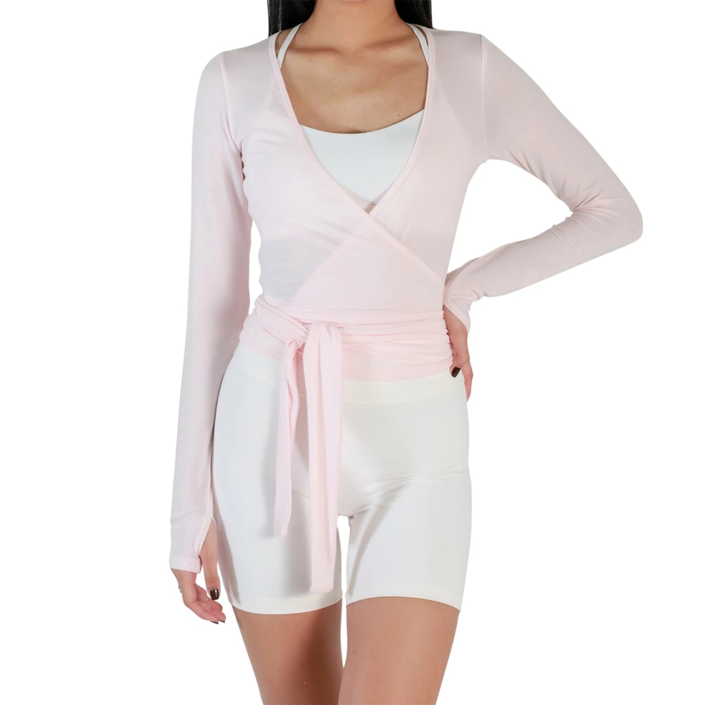 Women s Ballet Wrap Tops Solid Stylish V Neck Long Sleeve Workout T-Shirt for Yoga and Pilates Practice