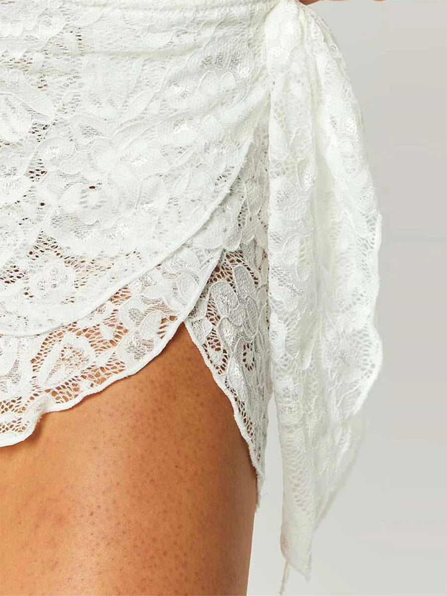 Women Summer Floral Lace Skirt Casual Irregular Mini Skirt for Beach Vacation Club Streetwear Aesthetic Clothes