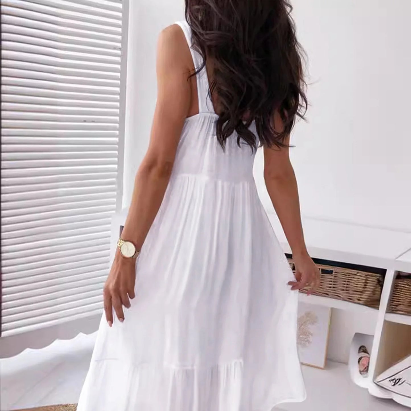 Dress Clothes Women Summer Solid Color Sleeveless Knitted Cover Up Backless Stylish Beach Dresses