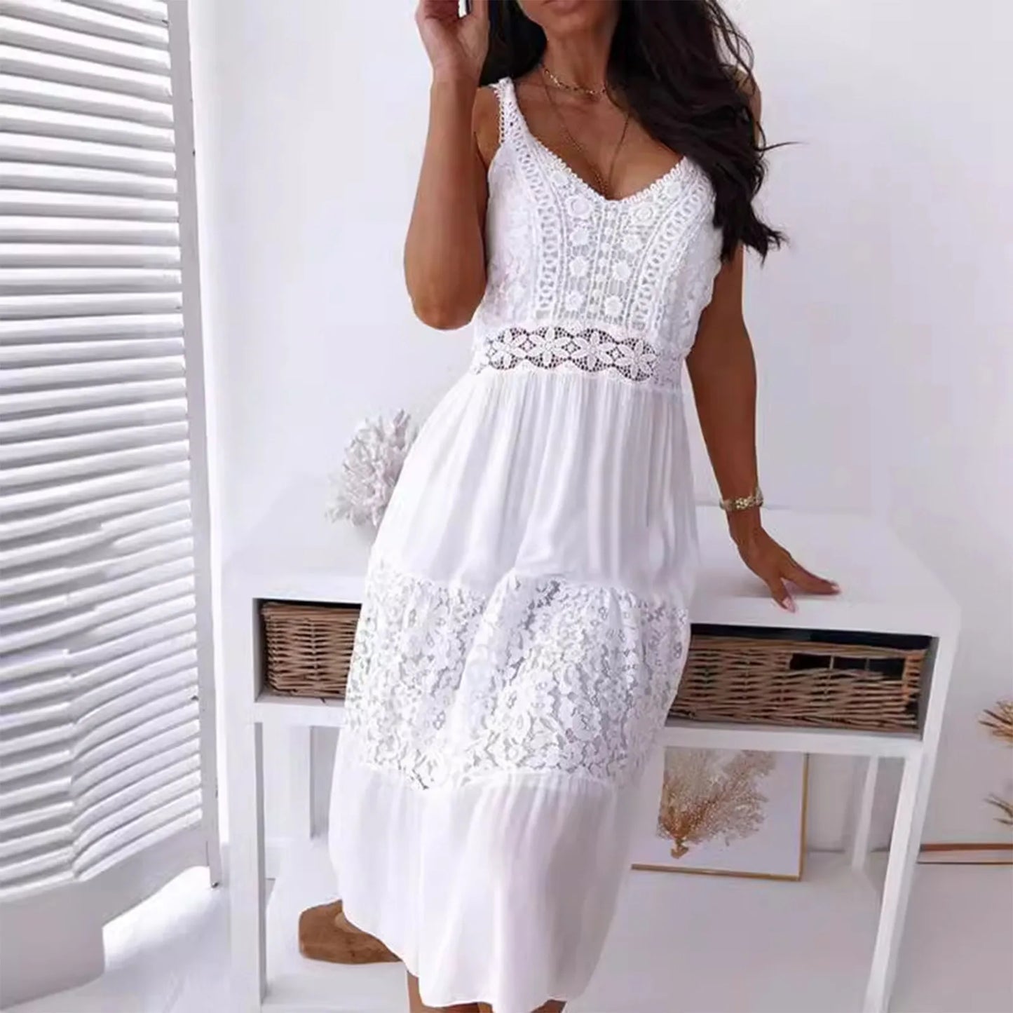 Dress Clothes Women Summer Solid Color Sleeveless Knitted Cover Up Backless Stylish Beach Dresses